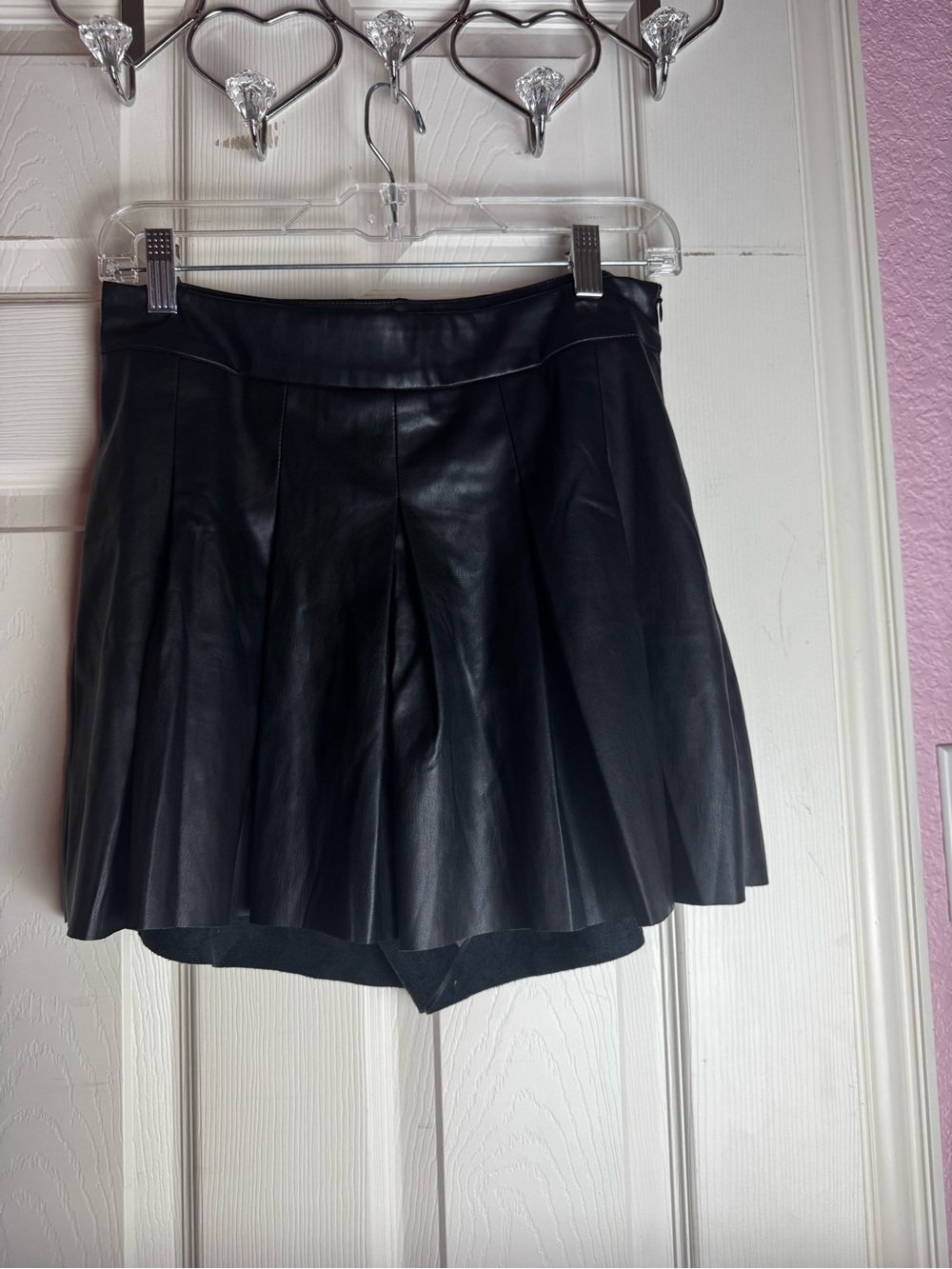 Altar'd State Black Faux Leather Pleated skort